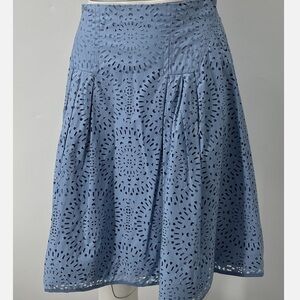 Valentino Sky Blue Eyelet Lace A-Line Skirt Designer Summer Skirt Size 2